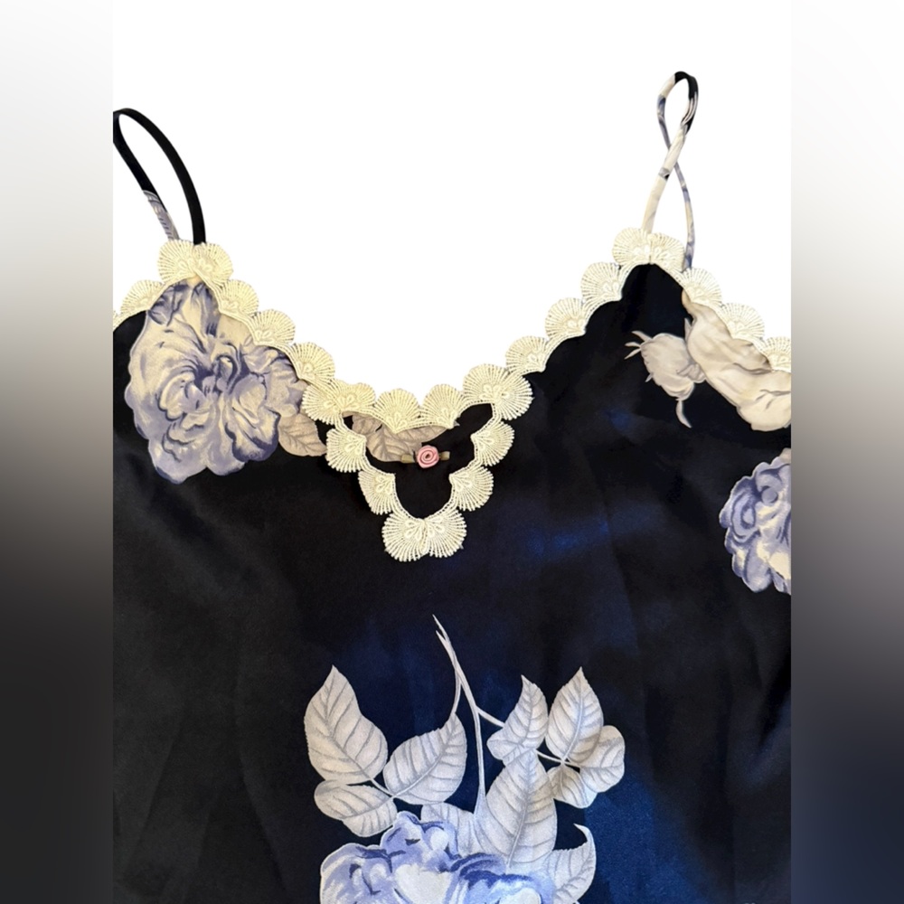 California Dynasty Vintage Floral Black and White Sleepwear Lingere - Picture 2 of 7